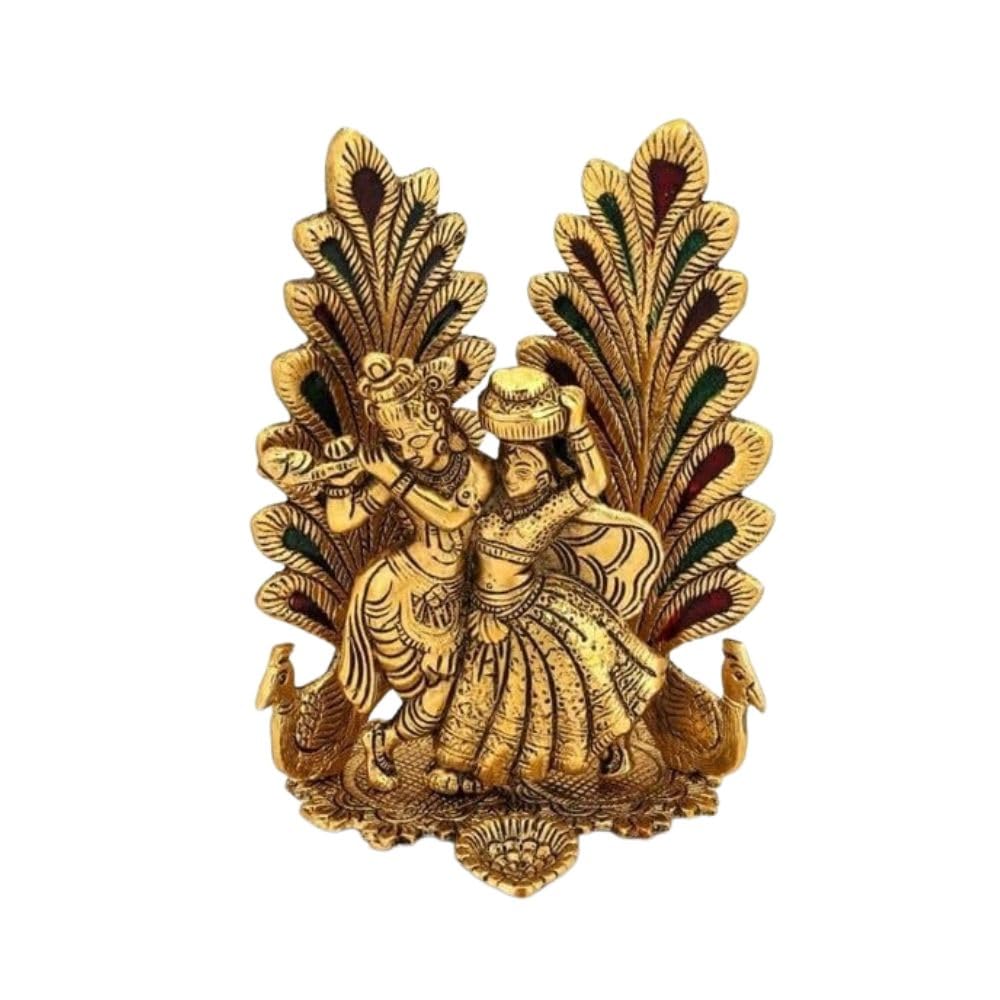 Brass-Colour Radha Krishna Figurine | Handcrafted Krishna Statue for Living Room, Pooja Room & Gifting
