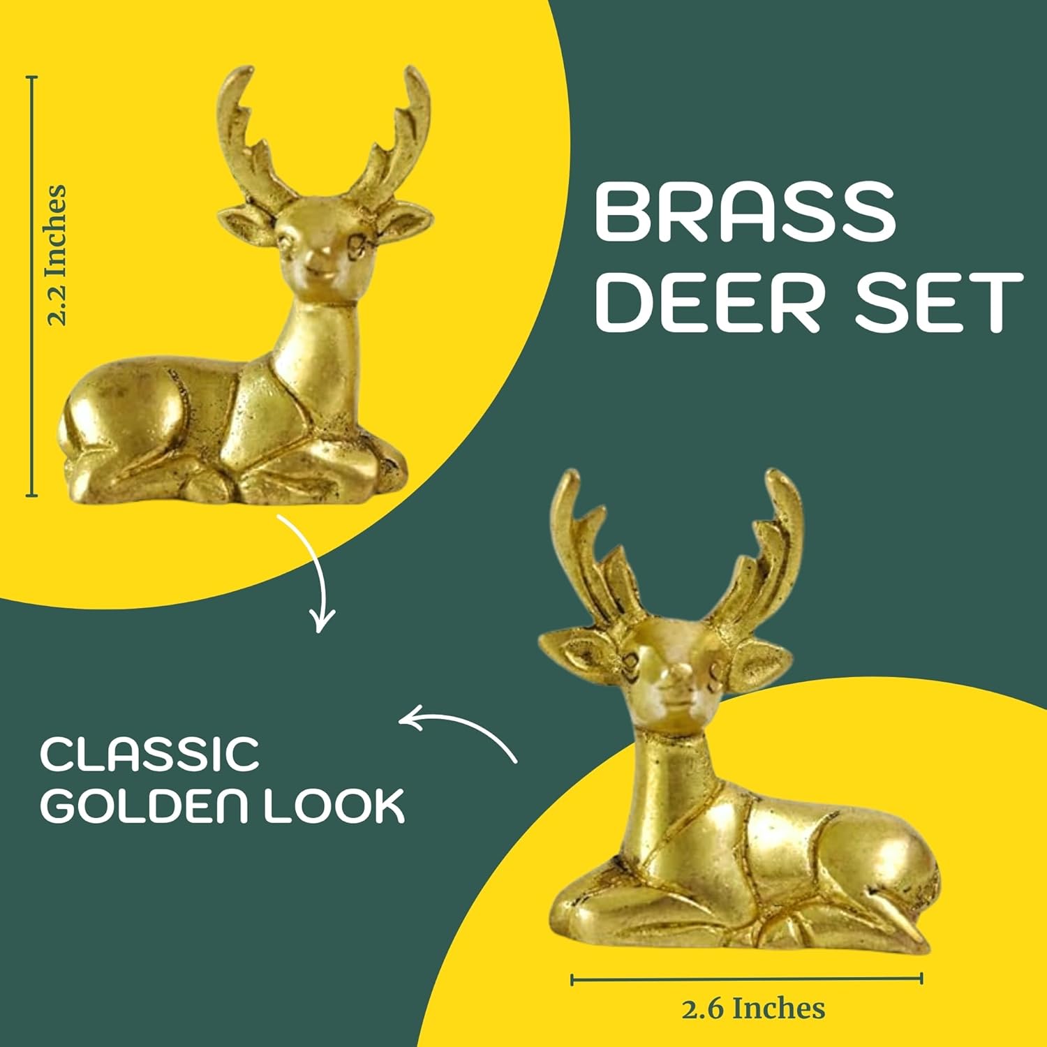 Solid Brass Deer Figurines Set for Home Décor | Handcrafted Indian Art Showpiece | Wonderful for Shelf, Table, and Gifting