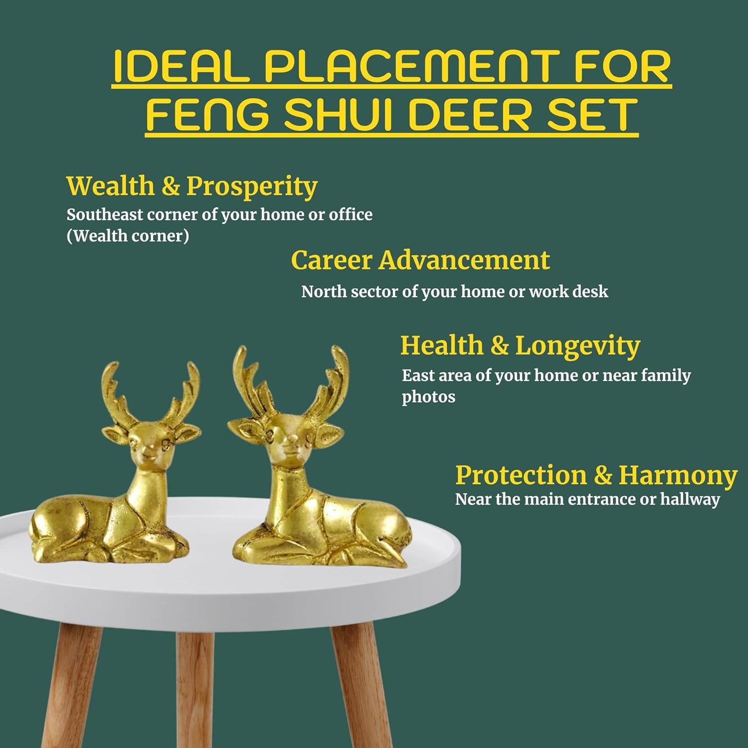 Solid Brass Deer Figurines Set for Home Décor | Handcrafted Indian Art Showpiece | Wonderful for Shelf, Table, and Gifting