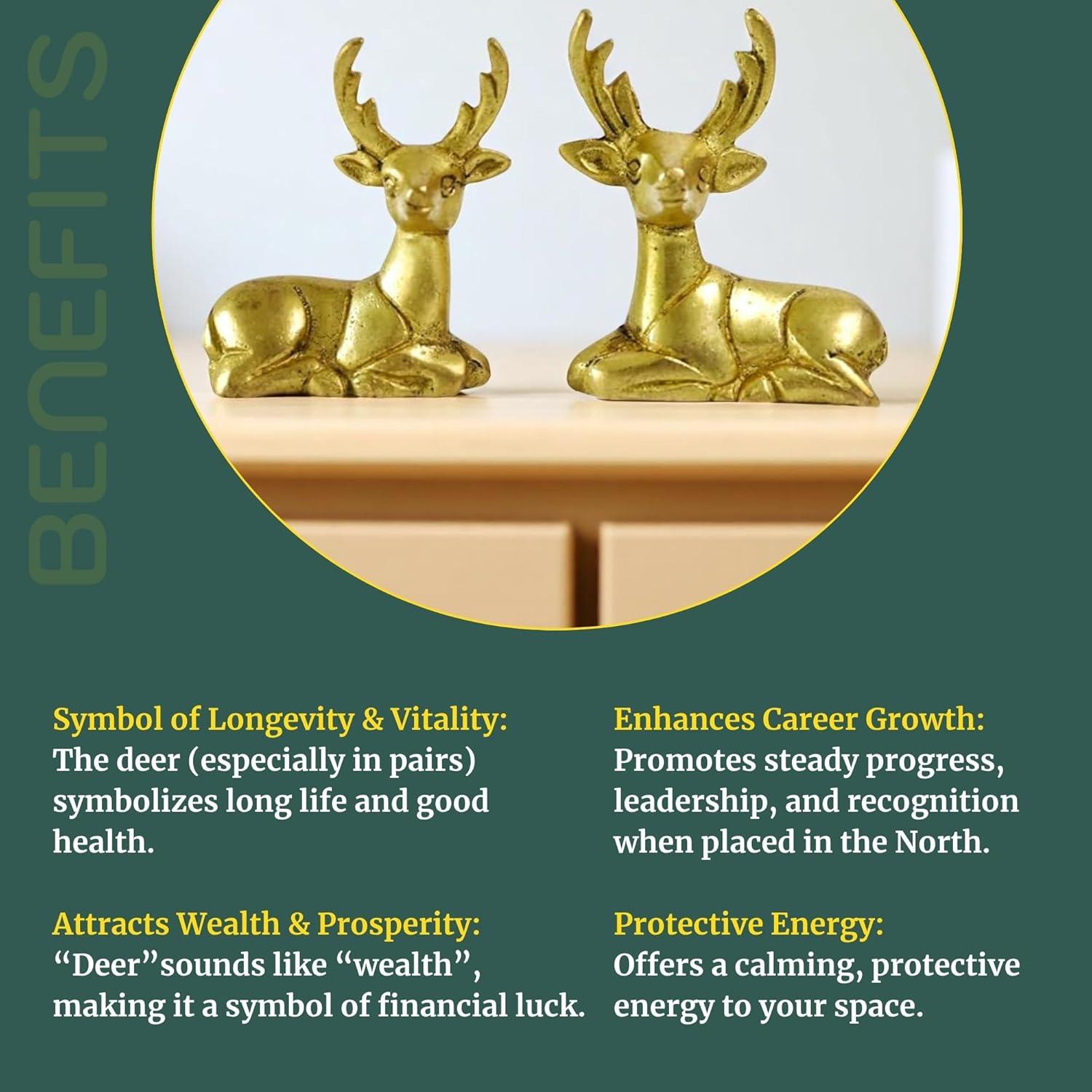Solid Brass Deer Figurines Set for Home Décor | Handcrafted Indian Art Showpiece | Wonderful for Shelf, Table, and Gifting