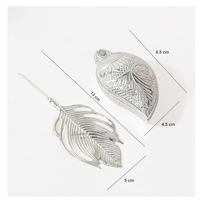 German Silver Sindoor Pot Set with Tilak Stick & Peacock Feather