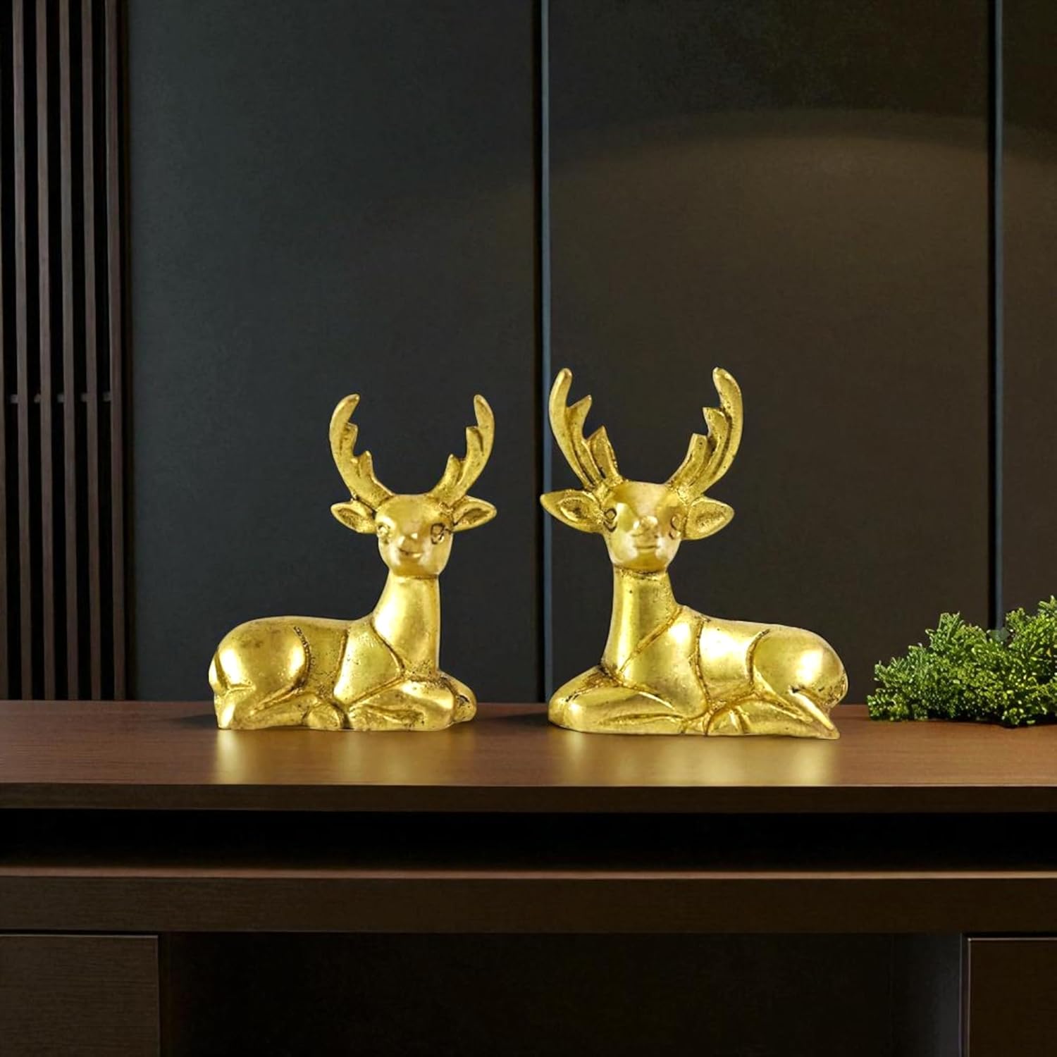 Solid Brass Deer Figurines Set for Home Décor | Handcrafted Indian Art Showpiece | Wonderful for Shelf, Table, and Gifting