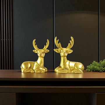 Solid Brass Deer Figurines Set for Home Décor | Handcrafted Indian Art Showpiece | Wonderful for Shelf, Table, and Gifting