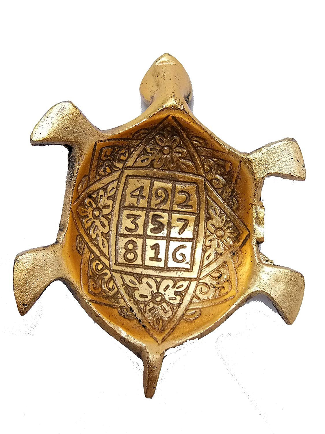 Feng Shui Golden Tortoise on Glass Plate for Good Luck Vaastu