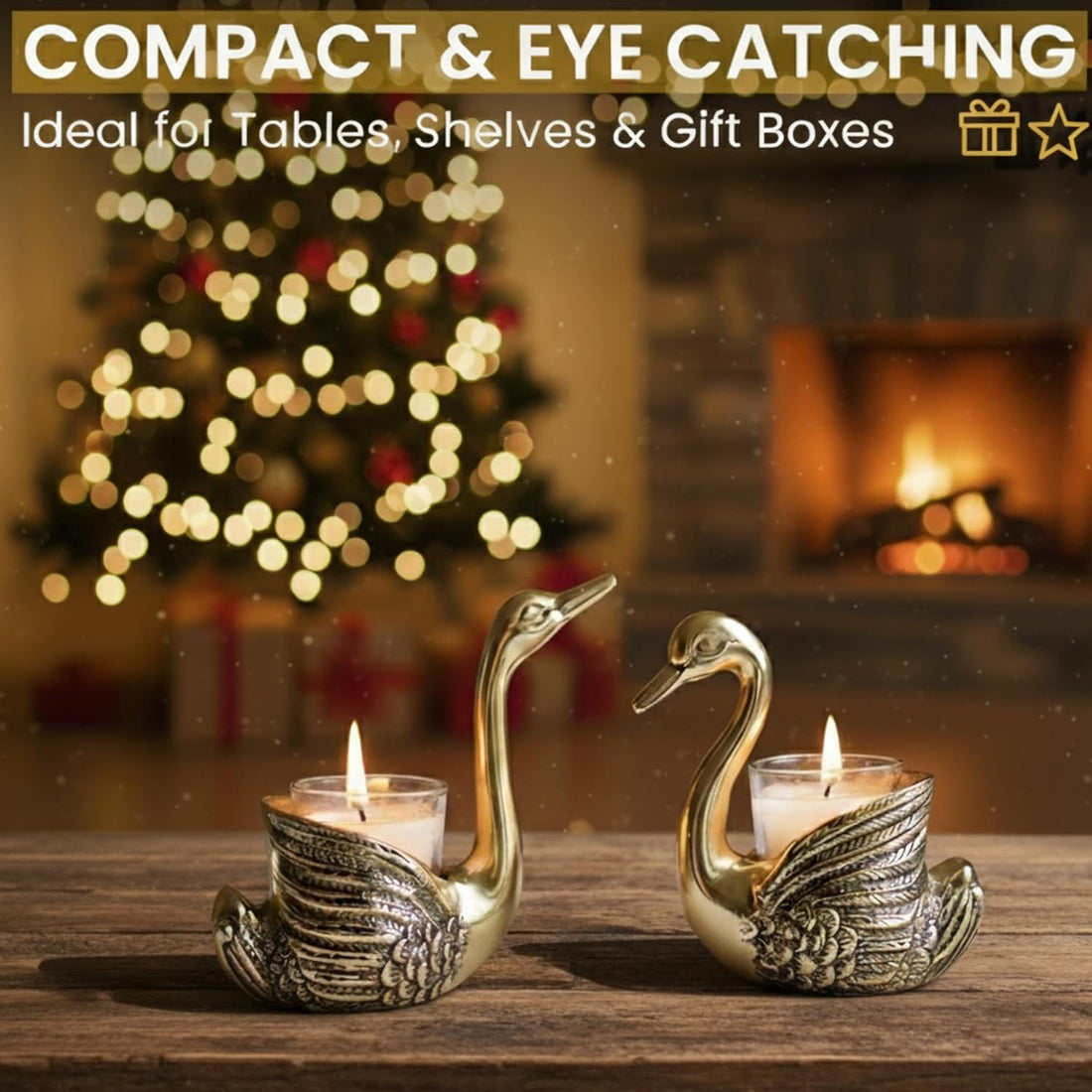 Aluminium Pair of Swans Candle Holder Showpiece | Wedding Gift for Couples House Warming Gifts | Good Luck & Love Gift, Gold (Glass & Candles Included)