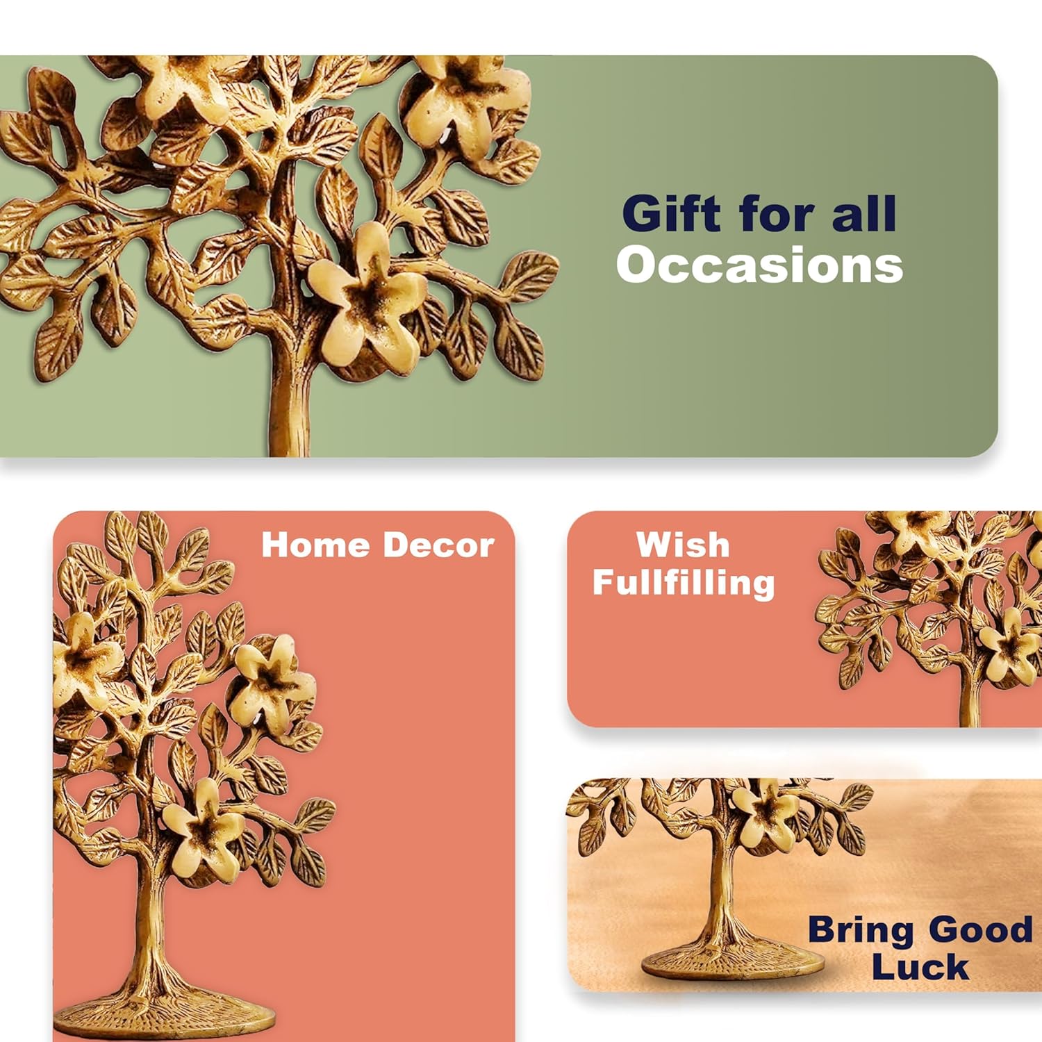 Pure Brass Kalpavriksha Tree | Tree of Life Showpiece for Home Decor, Vaastu & Feng Shui