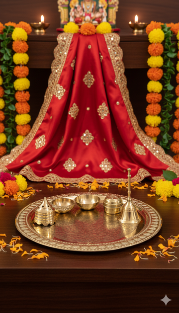 Brass Pooja Thali Set with Diya & Bell