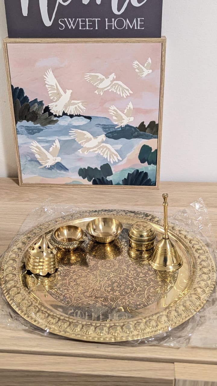Brass Pooja Thali Set with Diya & Bell