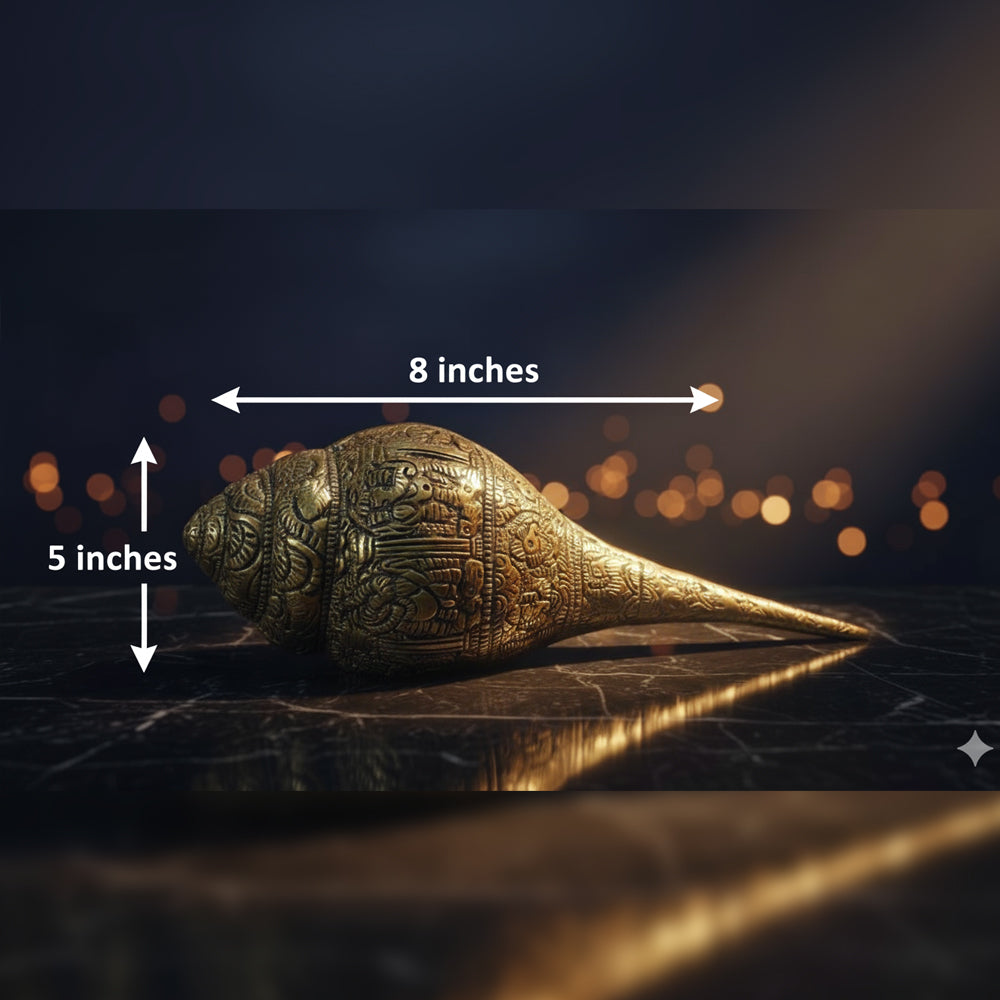 Golden Brass Ganesha Shankh – Auspicious Decorative Conch for Home Décor