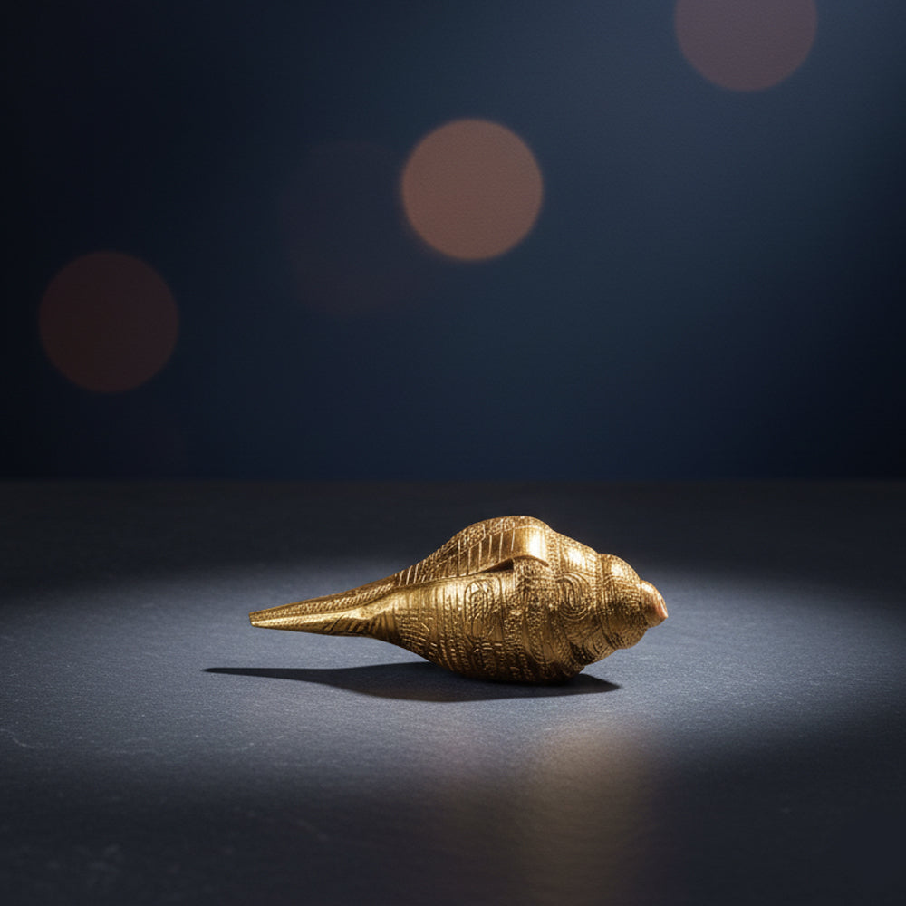 Golden Brass Ganesha Shankh – Auspicious Decorative Conch for Home Décor