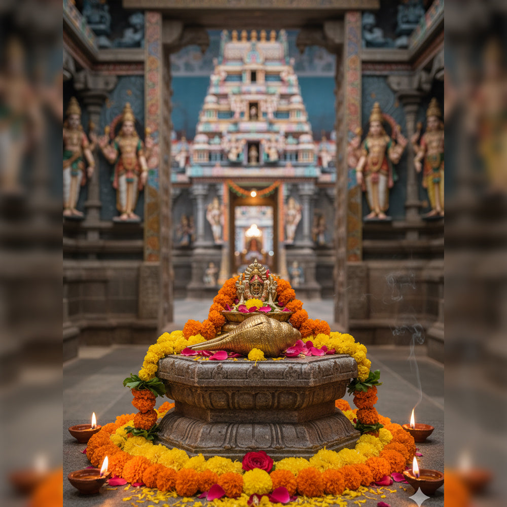 Golden Brass Ganesha Shankh – Auspicious Decorative Conch for Home Décor