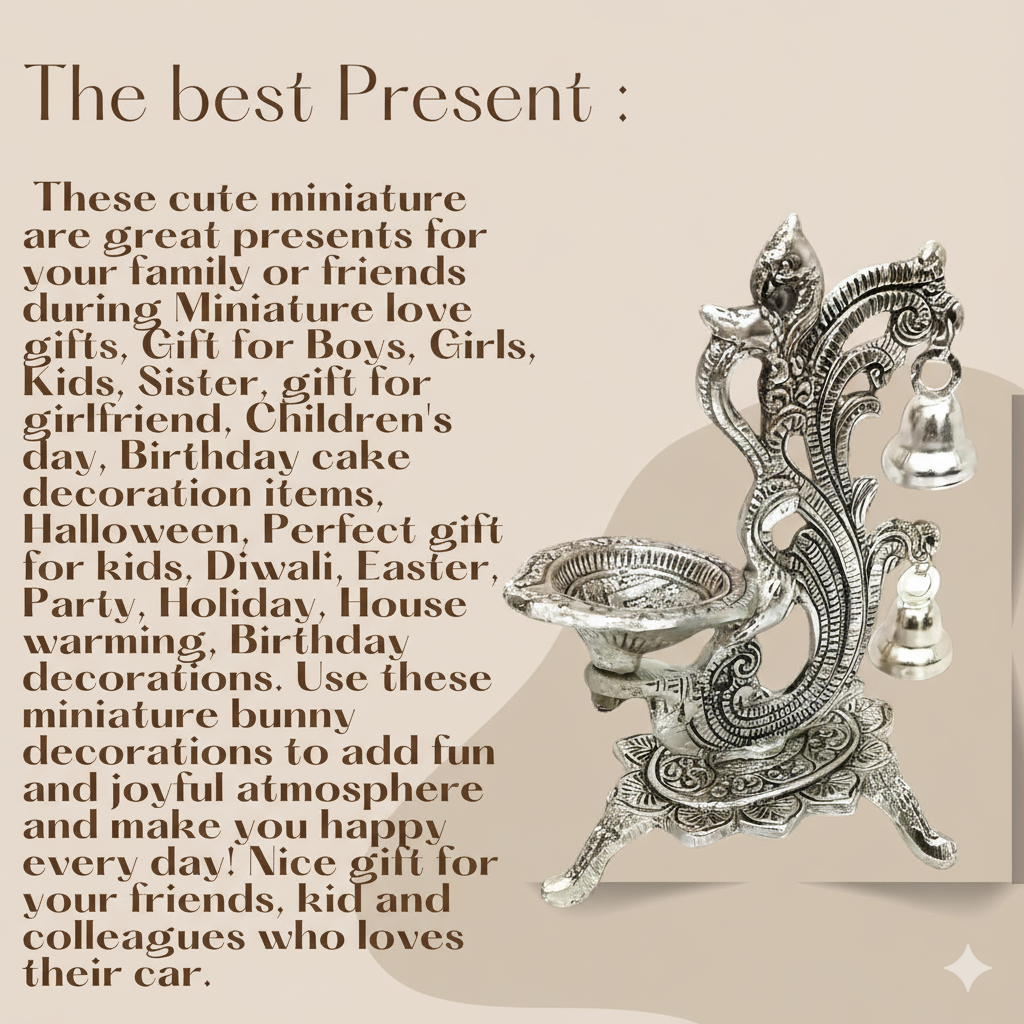 Silver Peacock Diya with Bell – Elegant Traditional Decorative Diya Stand