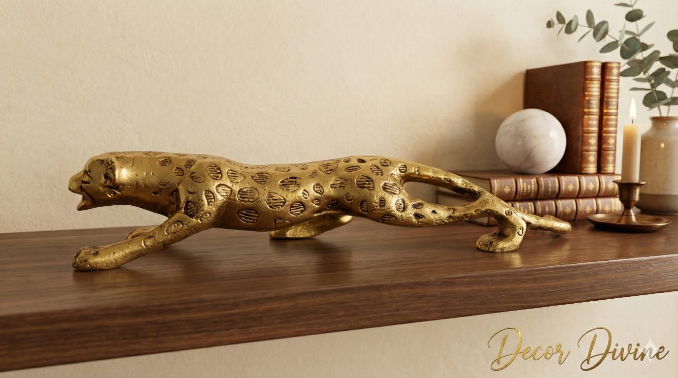 Majestic Brass Jaguar Figurine | Premium Handcrafted Wild Cat Décor for Home & Office