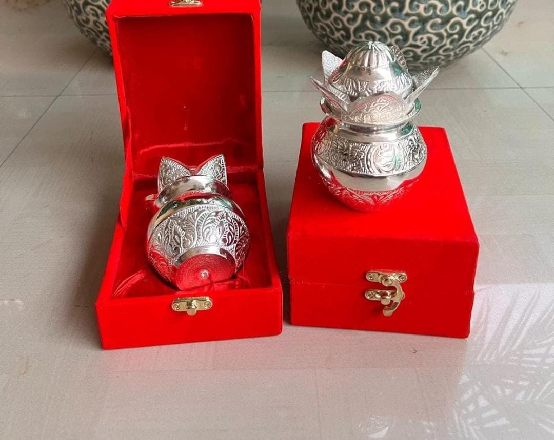 Premium German Silver Kalash in Velvet Box for Pooja & Gifting