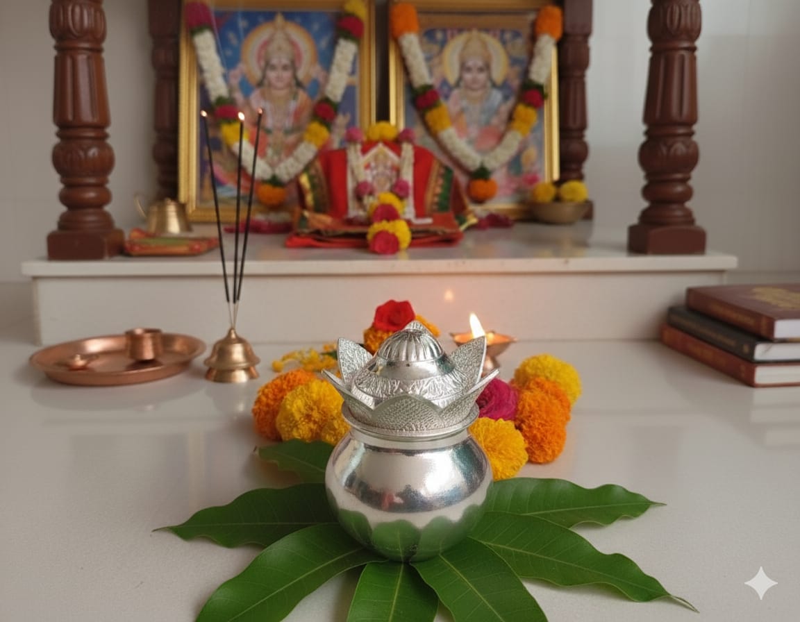 Premium German Silver Kalash in Velvet Box for Pooja & Gifting