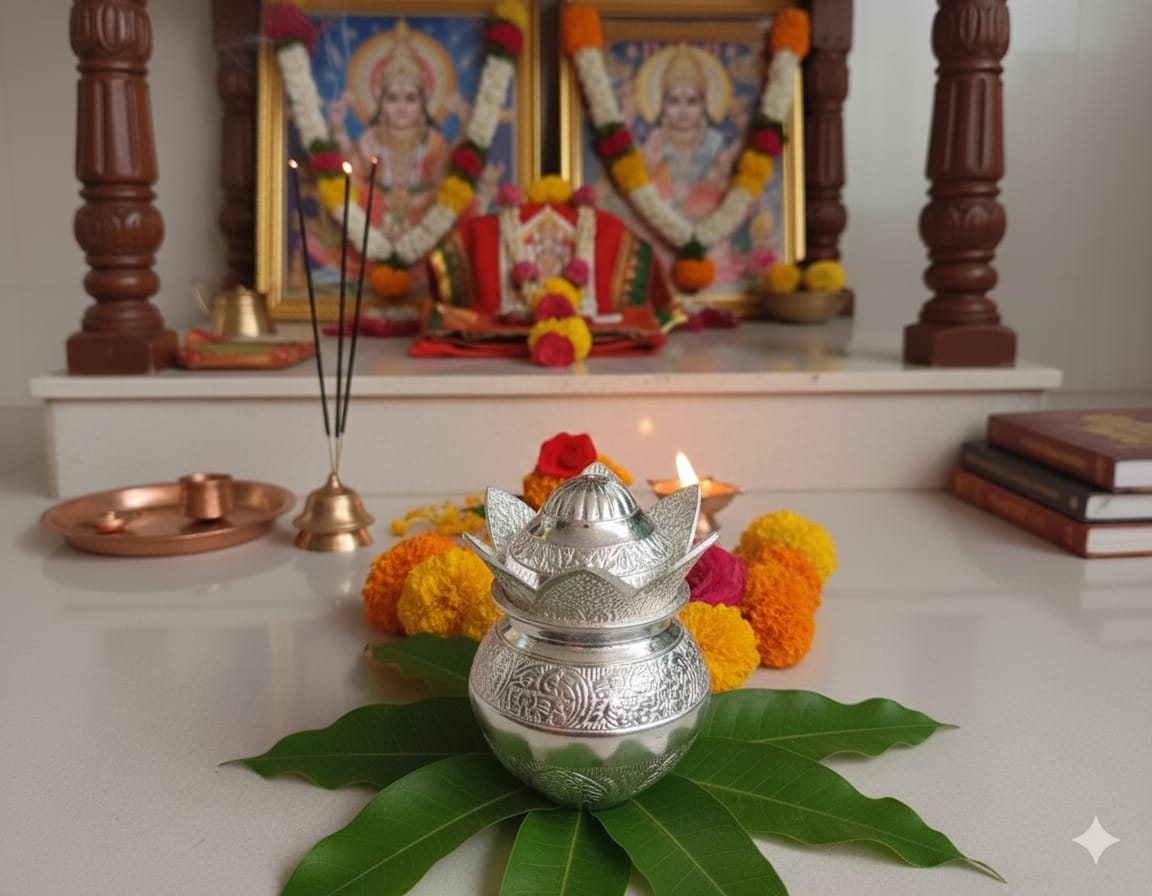 Premium German Silver Kalash in Velvet Box for Pooja & Gifting