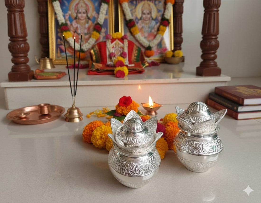 Premium German Silver Kalash in Velvet Box for Pooja & Gifting