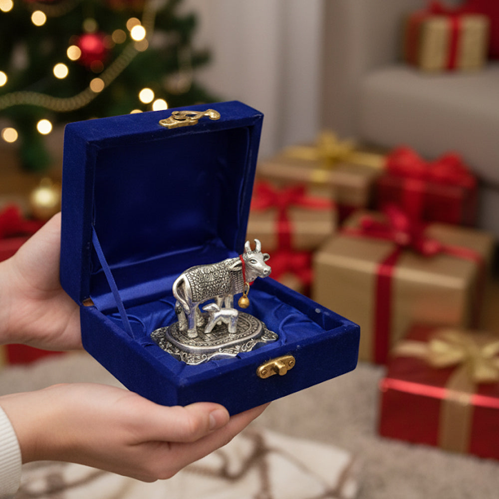 Decorative Kamdhenu Cow & Calf Statue | Feng Shui, Vastu, Pooja & Tabletop Decor