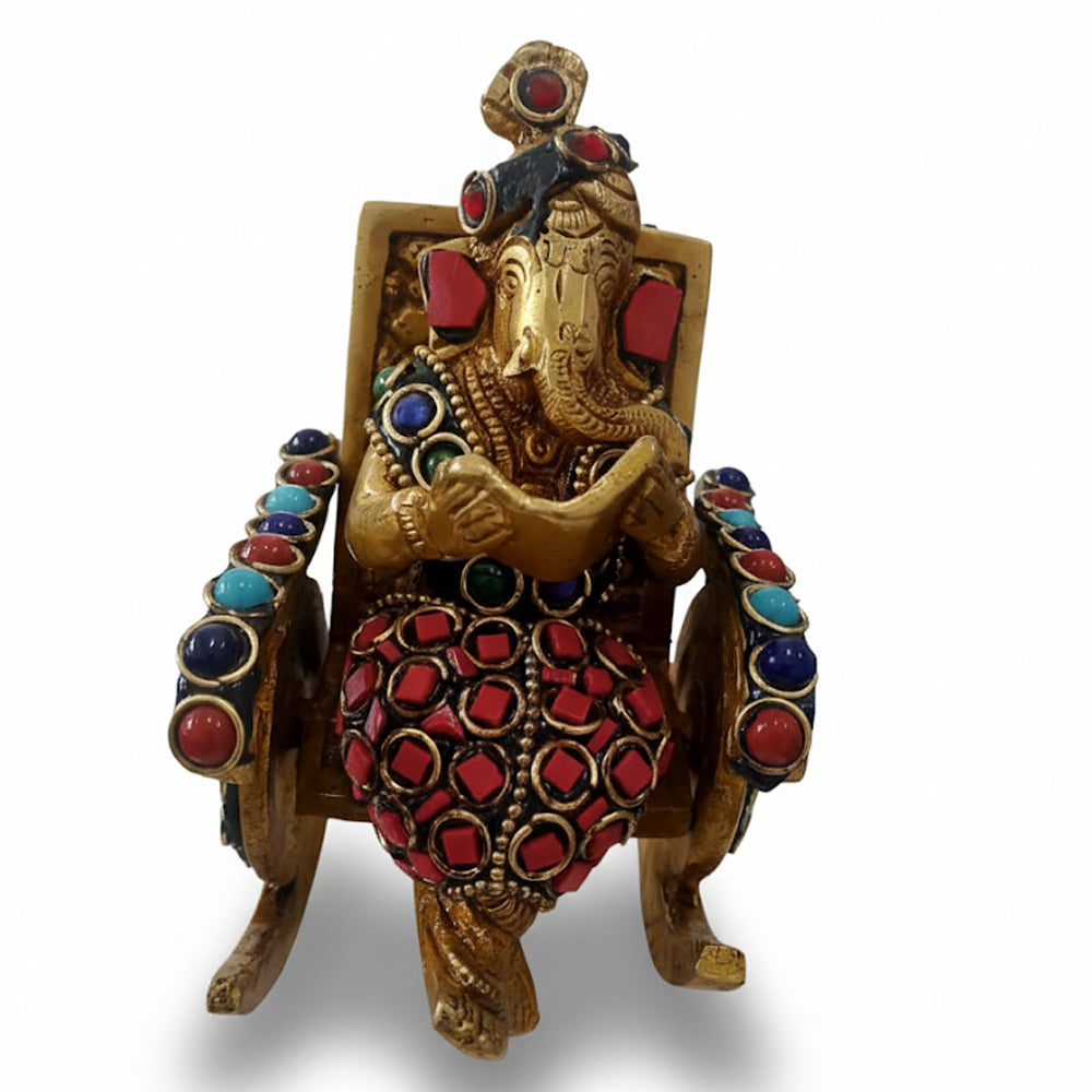 Artistic Brass Ganesha on Rocking Chair | Vastu & Spiritual Reading Ganesha Statue
