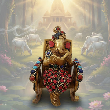 Artistic Brass Ganesha on Rocking Chair | Vastu & Spiritual Reading Ganesha Statue