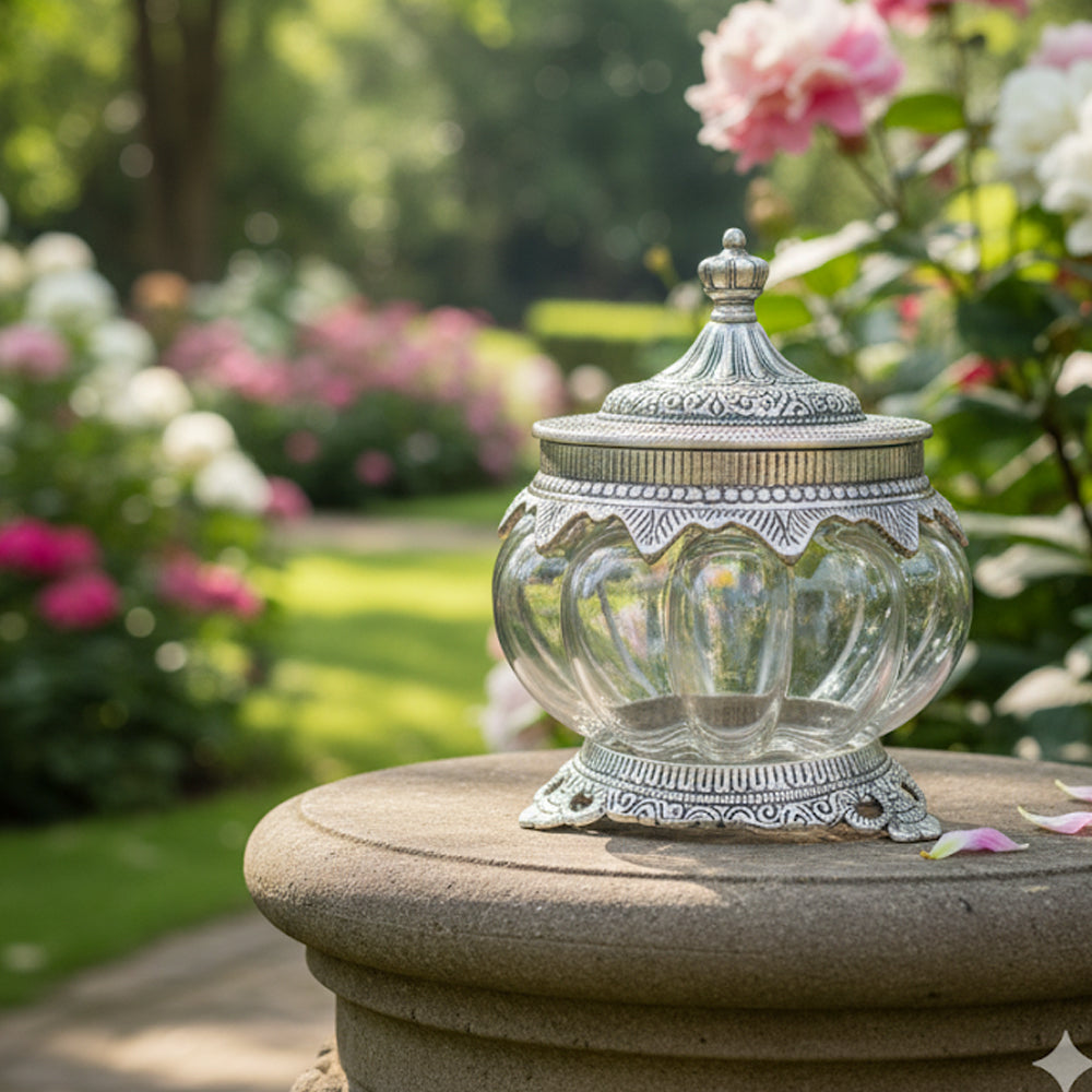 Transparent Showpiece Serving Glass Jar For Dry Fruit And Candy For Home & Office Table Decoration