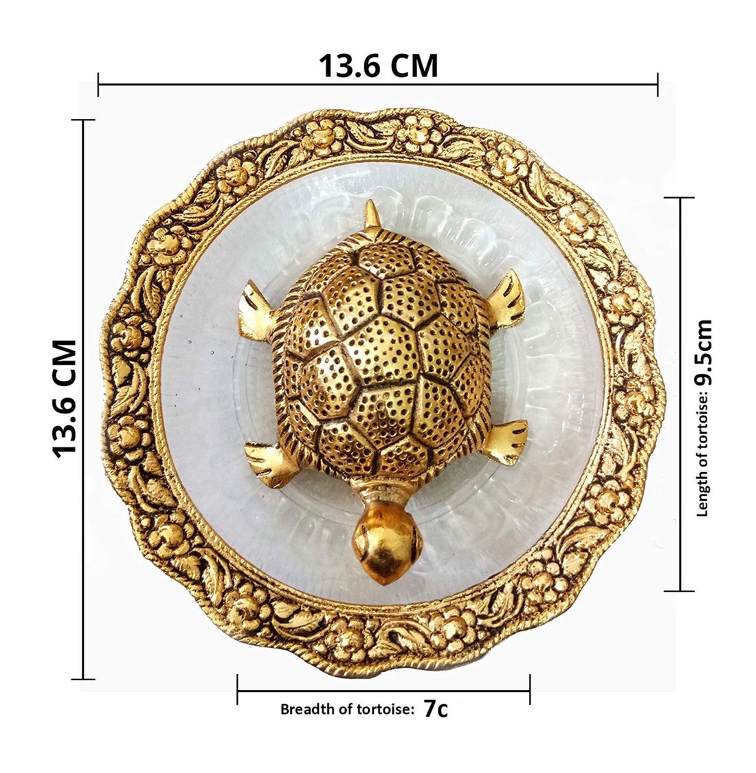 Feng Shui Golden Tortoise on Glass Plate for Good Luck Vaastu
